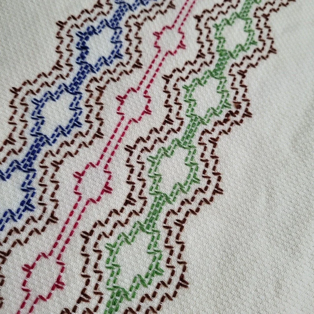 VTG Swedish Huck Weave Square Tablecloth Embroidered 53